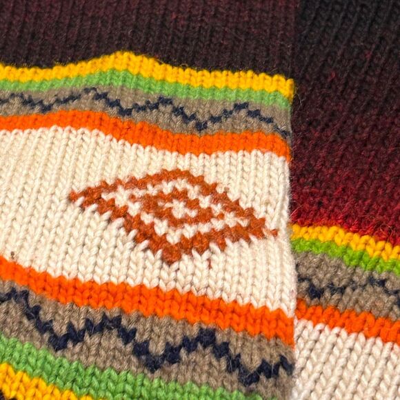 Vintage Hand Knit Sweater Jacket Womens M/L Multicolor Hooded Zip Up Ikat Nordic - Picture 9 of 12